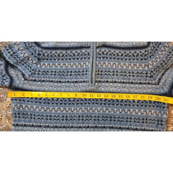 Vintage LL Bean Sweater Wool 1/4 Zip Fair Isle Geometric Nordic Ski Blue Medium - Picture 4 of 8
